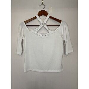 LF Emma & Sam Cropped white Tee front criss cross 3/4 sleeve y2k style NWT L